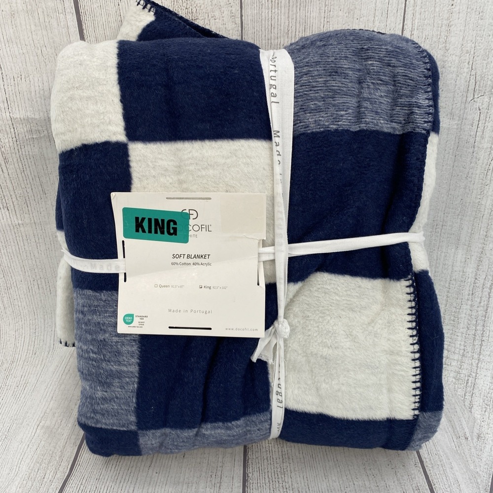 Docofil Blanket KING Navy Blue White Buffalo Plaid Cotton Blend Plush Soft Cozy